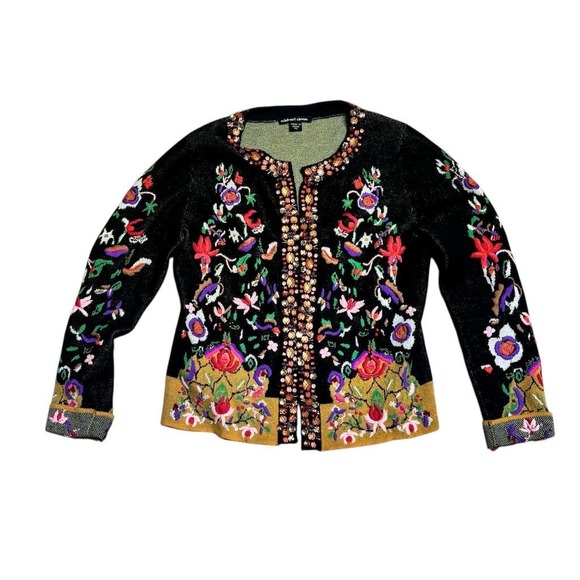 Michael Simon Sweaters - Michael Simon‎ Women's Petite Floral Beaded Cardigan Sweater S Multicolor